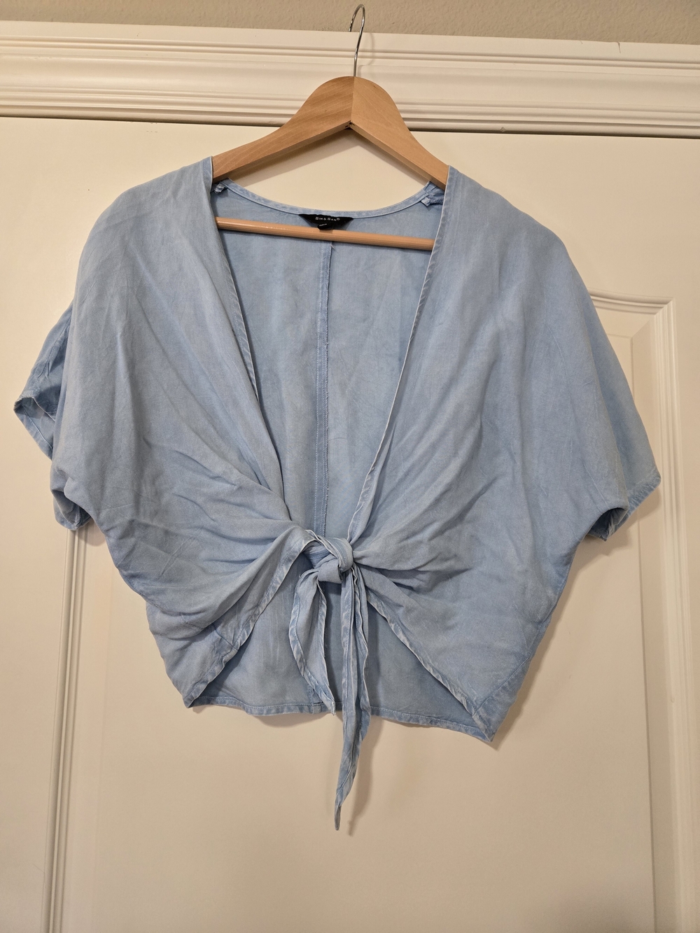 Light Blue Tie-Front Crop Top - Women Soft Layering